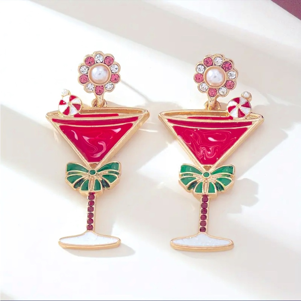 🍸🎄 HOLIDAY COCKTAIL MARTINI STATEMENT EARRINGS
